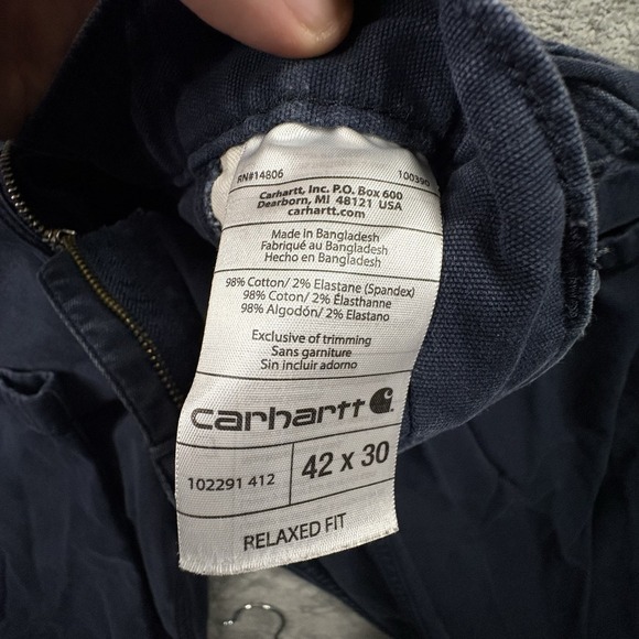 Carhartt Men's 42x30 Navy Relaxed Fit Stretch Canvas Utility Work Pants SEE DESC - Picture 3 of 11